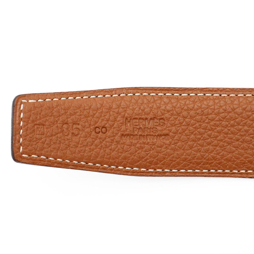 Hermes Chaine D'ancre Reversible Belt Leather Black Brown Gold 85