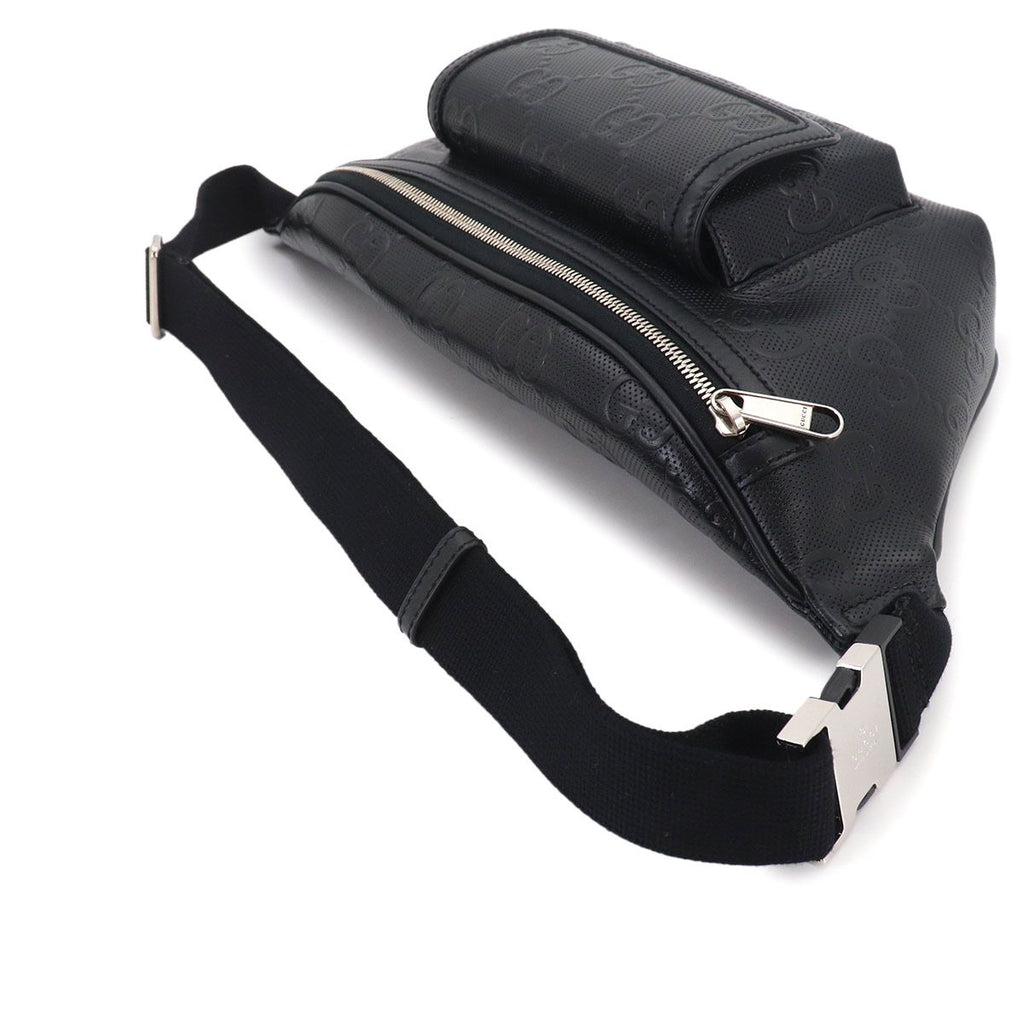 Gucci GG Embossed Belt Bag Leather Black Silver