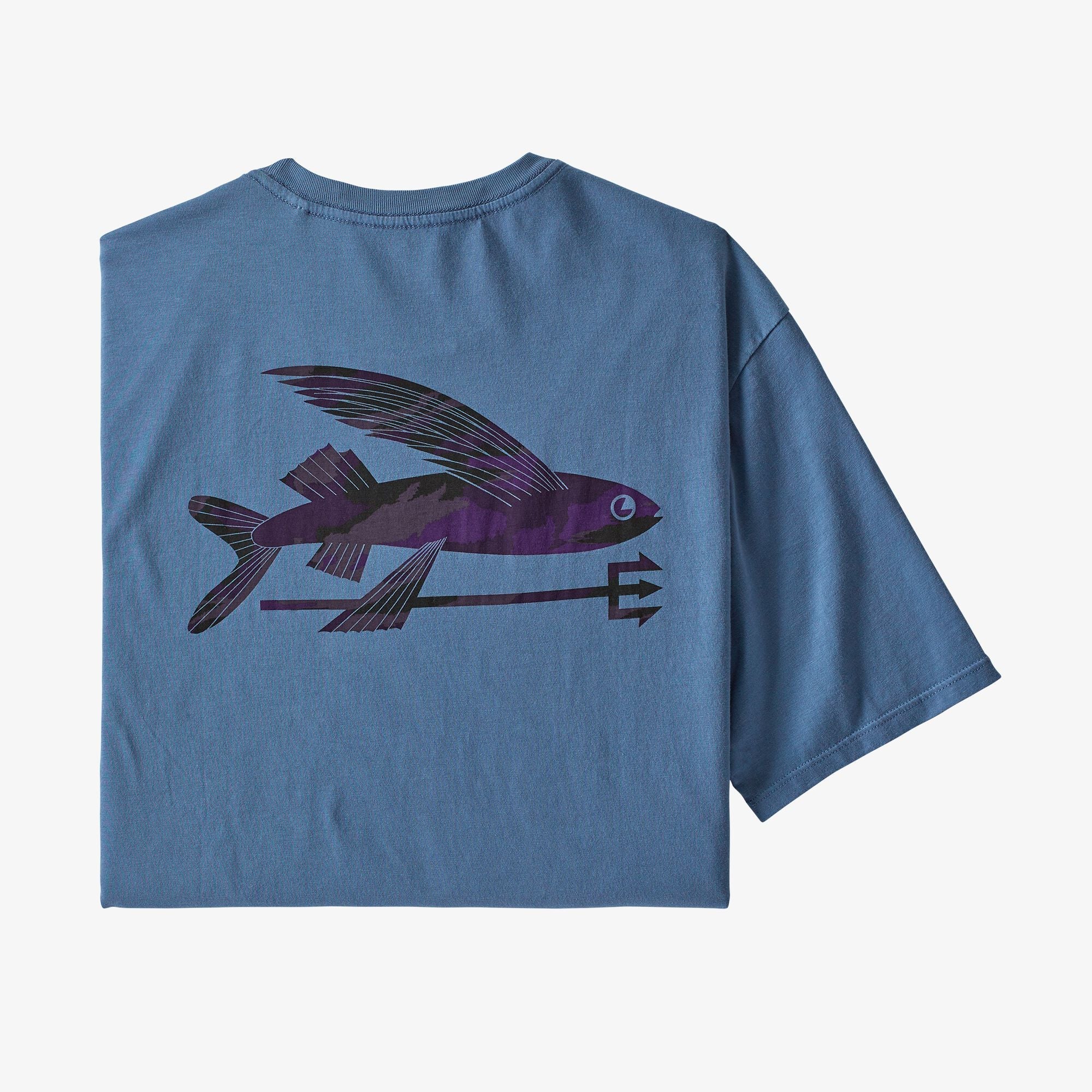 Patagonia Men's Flying Fish Organic Cotton T-Shirt Uomo manica corta Pigeon Blue w/Home Planet