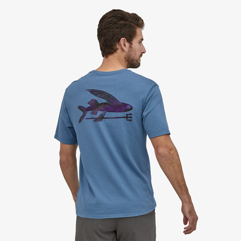 Patagonia Men's Flying Fish Organic Cotton T-Shirt Uomo manica corta Pigeon Blue w/Home Planet