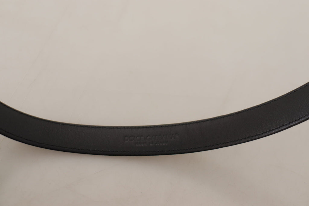 Dolce & Gabbana Black Calf Leather Silver Logo Metal Buckle Belt