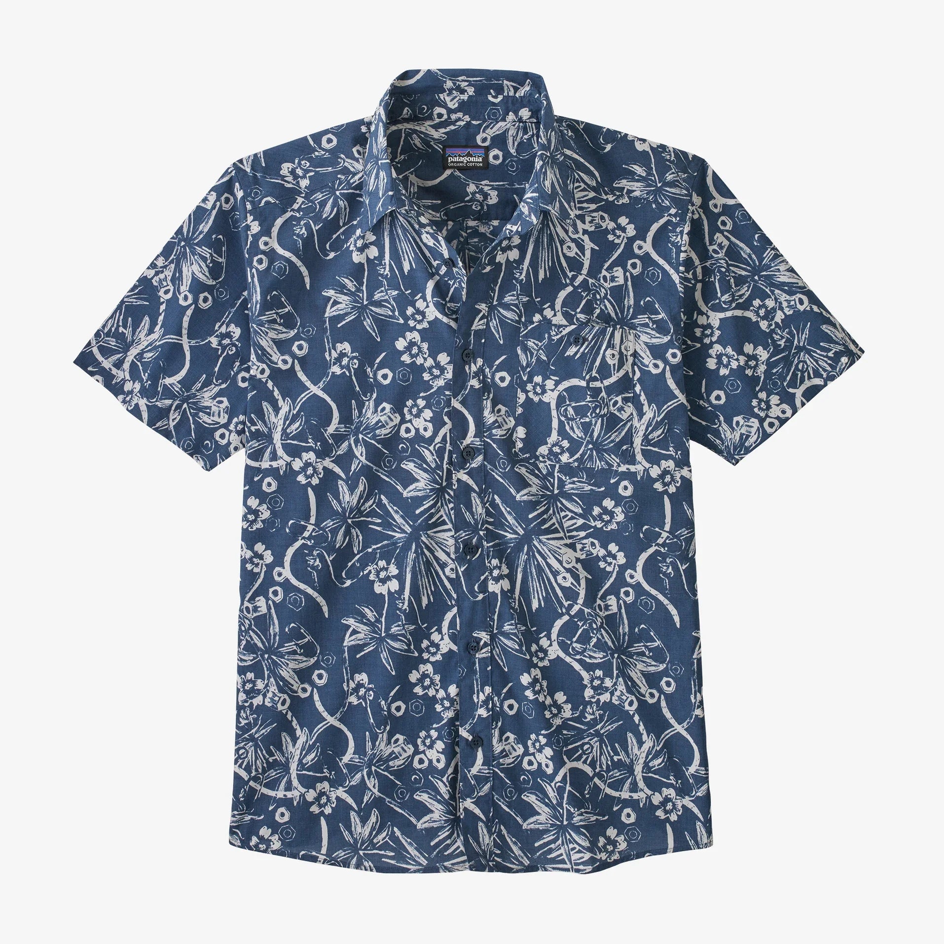 Patagonia camicia uomo a manica corta in misto cotone Men's Go To Shirt Dirt Bags: Stone Blue