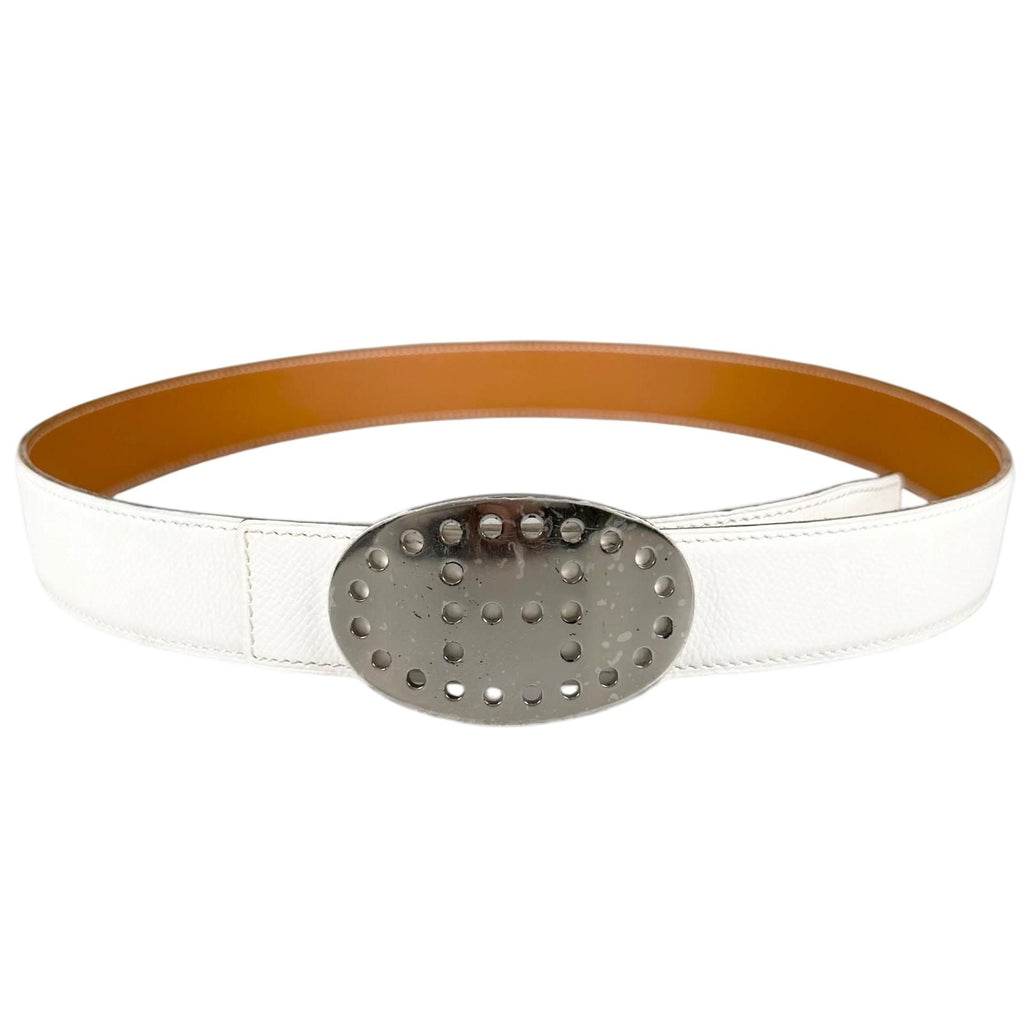 Hermes Evelyne Leather Brown White Belt Silver