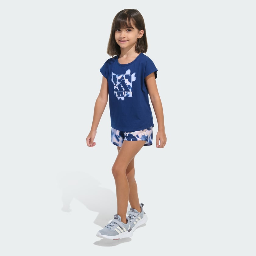 Kids' adidas Two-Piece Cap Sleeve Tee and Woven Shorts Set