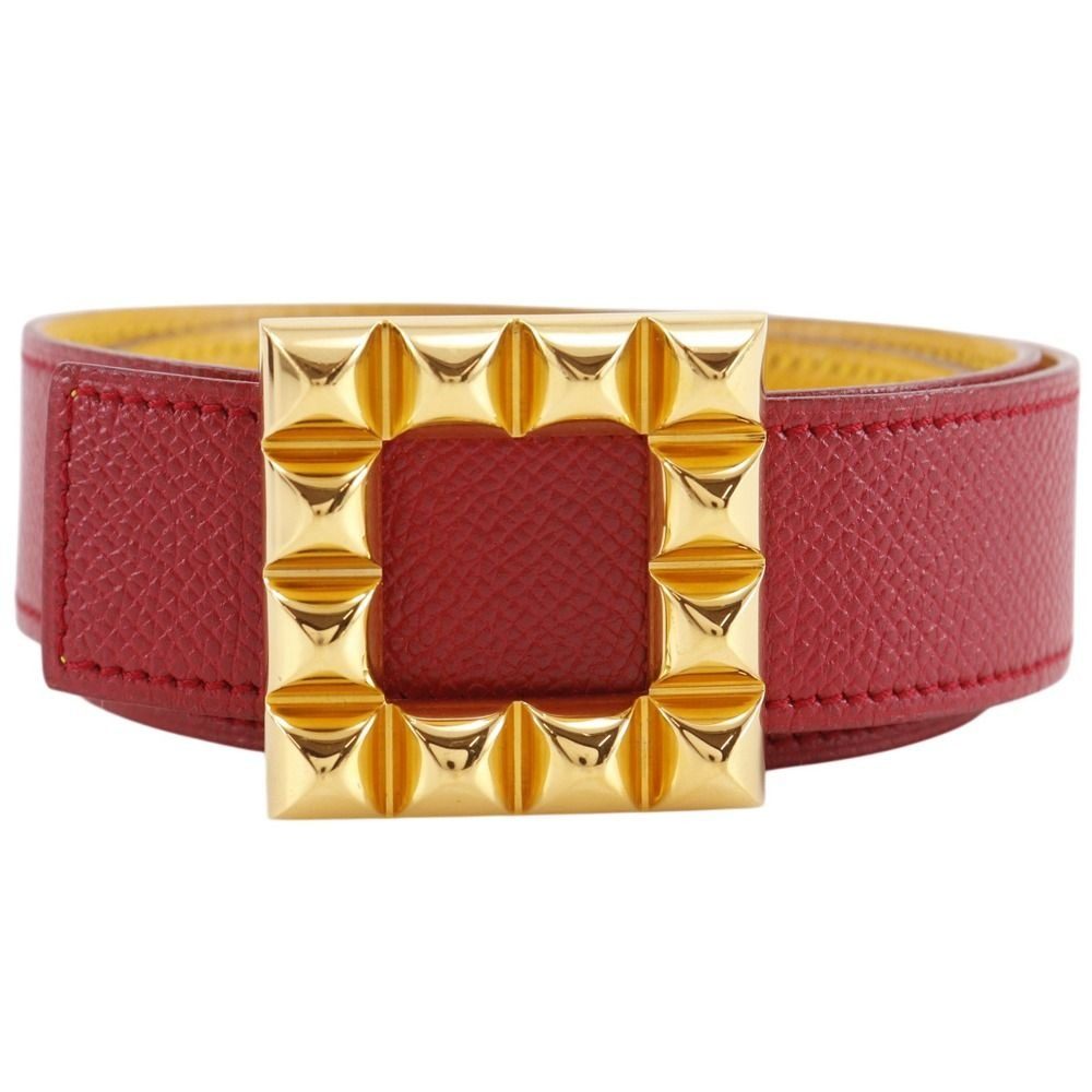 Hermes Medallion Reversible Vintage Leather Red Yellow Belt