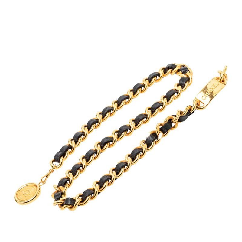 Chanel 31 Rue Cambon CC Logo Chain Belt Gold Black Plated Leather