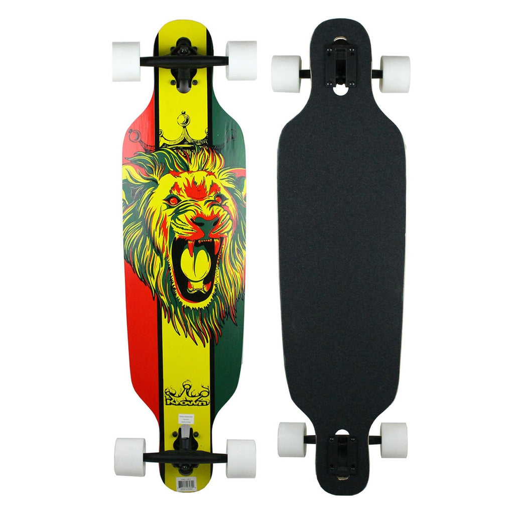 Krown Longboard Complete Elite Drop Through Rasta Lion - White Wheels