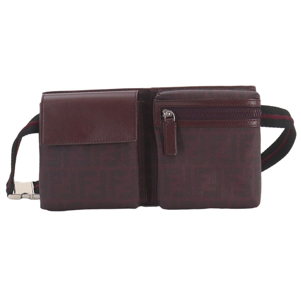 Fendi Zucca Belt Bag Leather Bordeaux Silver