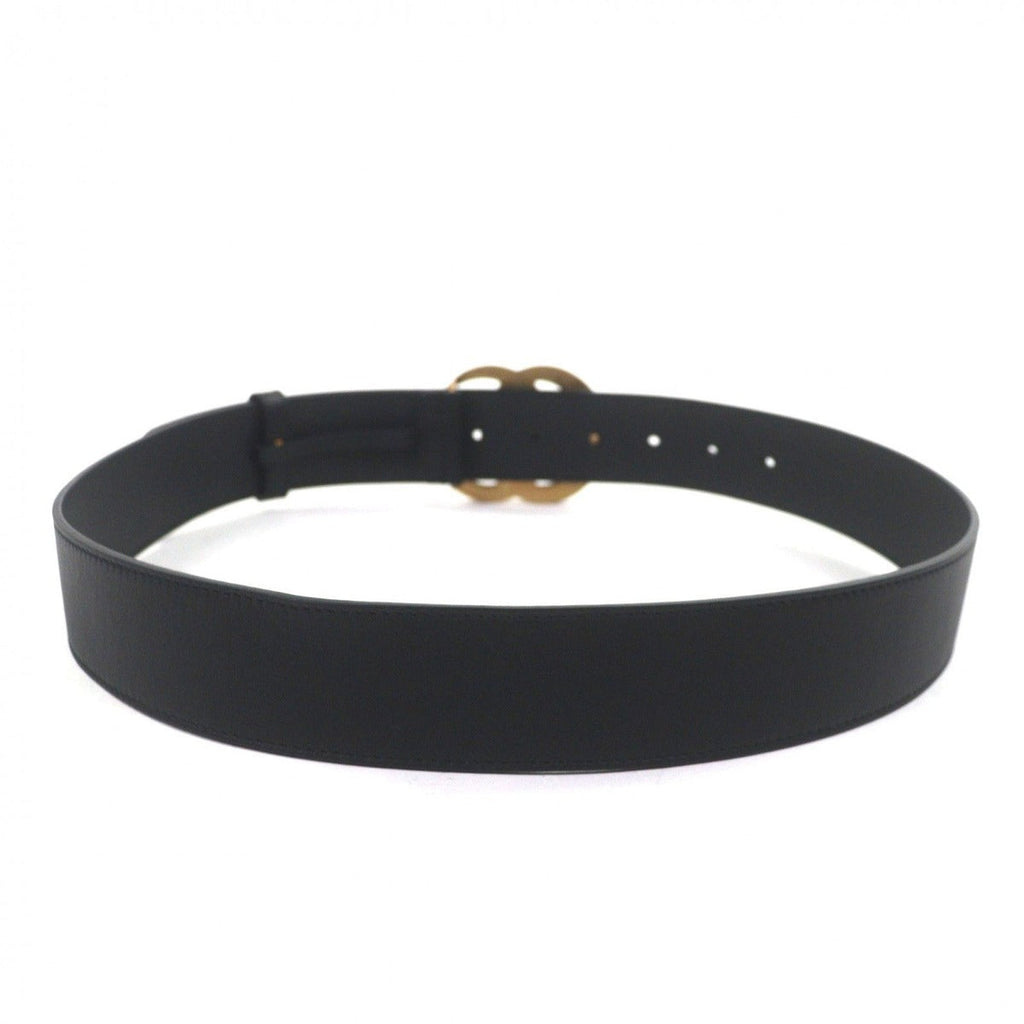 Gucci Double Wide Belt Leather GG Marmont Buckle Black Gold