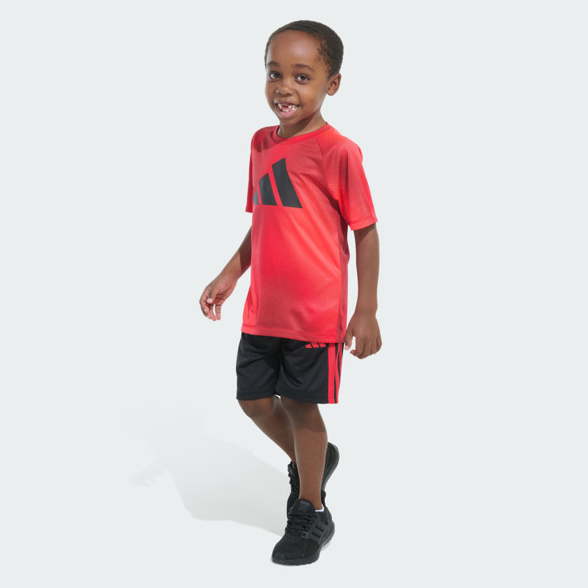 Kids' adidas Two-Piece Short Sleeve Raglan Printed Tee and Shorts Set