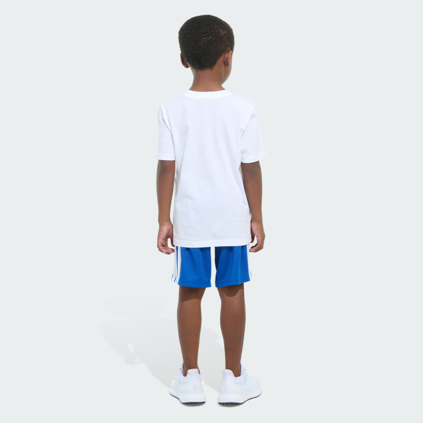 Kids' adidas Two-Piece Short Sleeve Graphic Cotton Tee and 3-Stripes Shorts Set