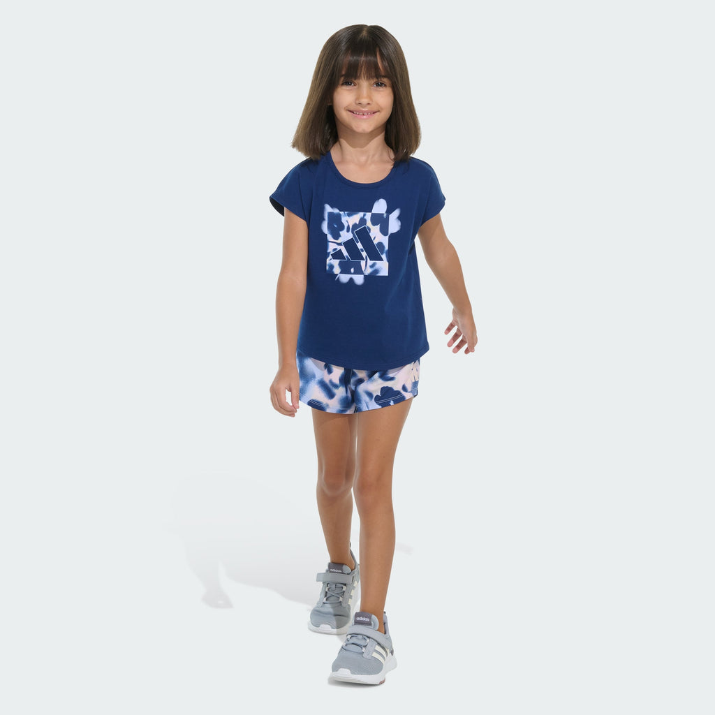 Kids' adidas Two-Piece Cap Sleeve Tee and Woven Shorts Set