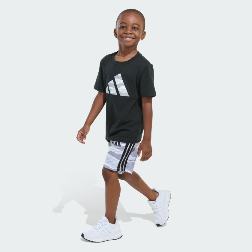 Kids' adidas adidas Two-Piece Short Sleeve Cotton Tee and Elastic Waistband Printed Shorts Set