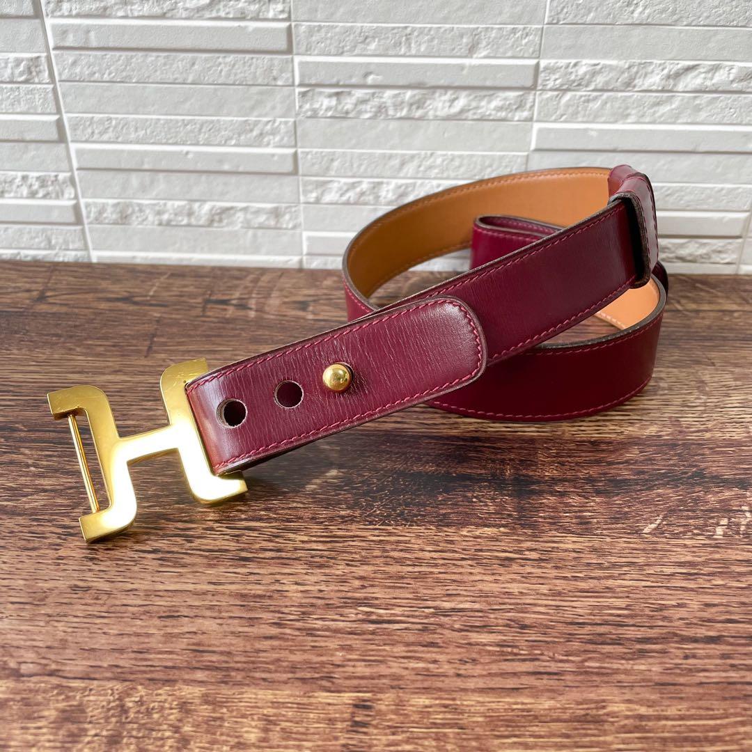 Hermes Leather Buckle Gold Belt Bordeaux