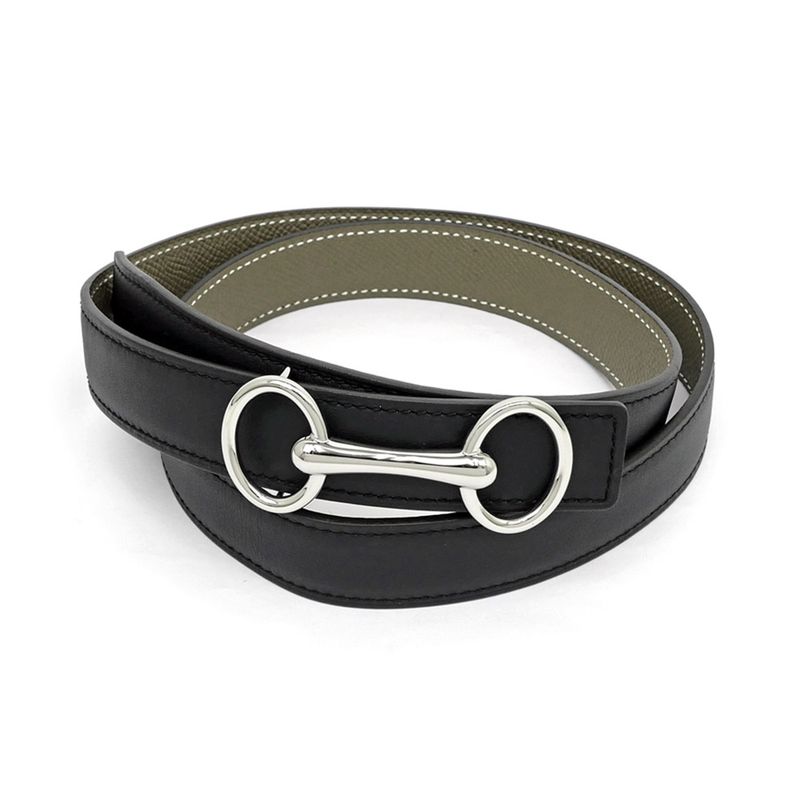 Hermes Elitage Belt 80 Black Etoupe Silver Hardware