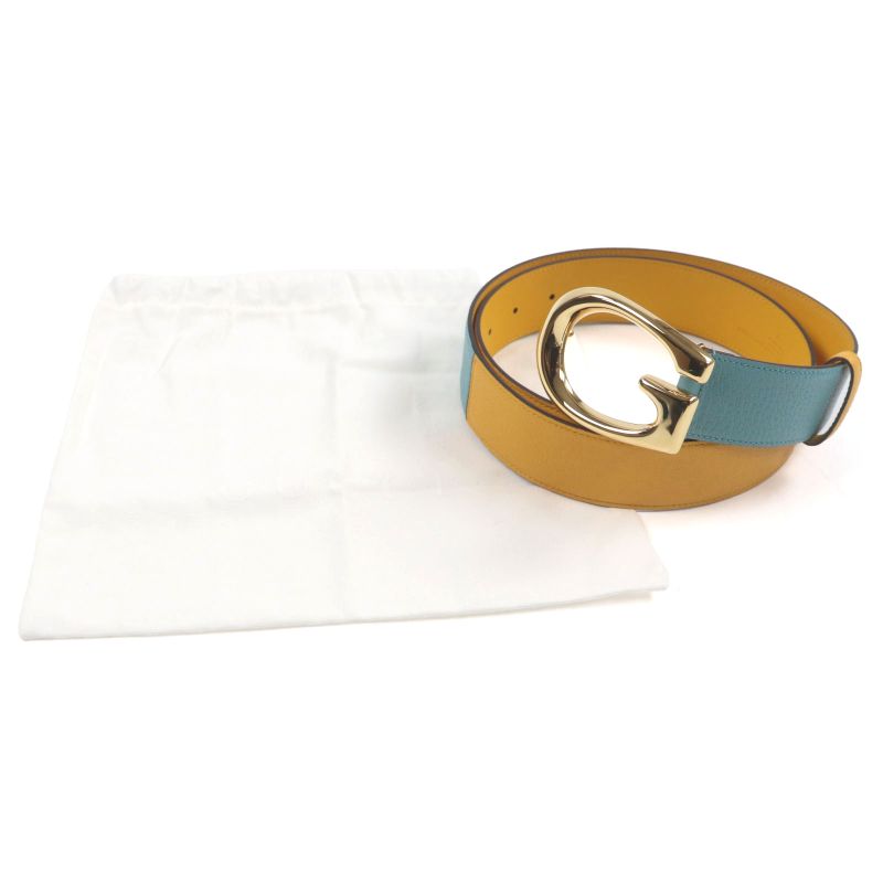 Gucci Memorable Buckle g Logo Bicolor Leather Belt Yellow Blue